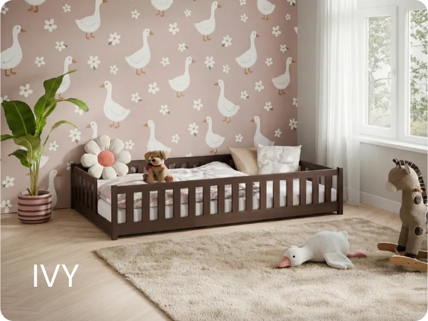 Pat pentru copii în culoare ciocolată neagră, tip podea